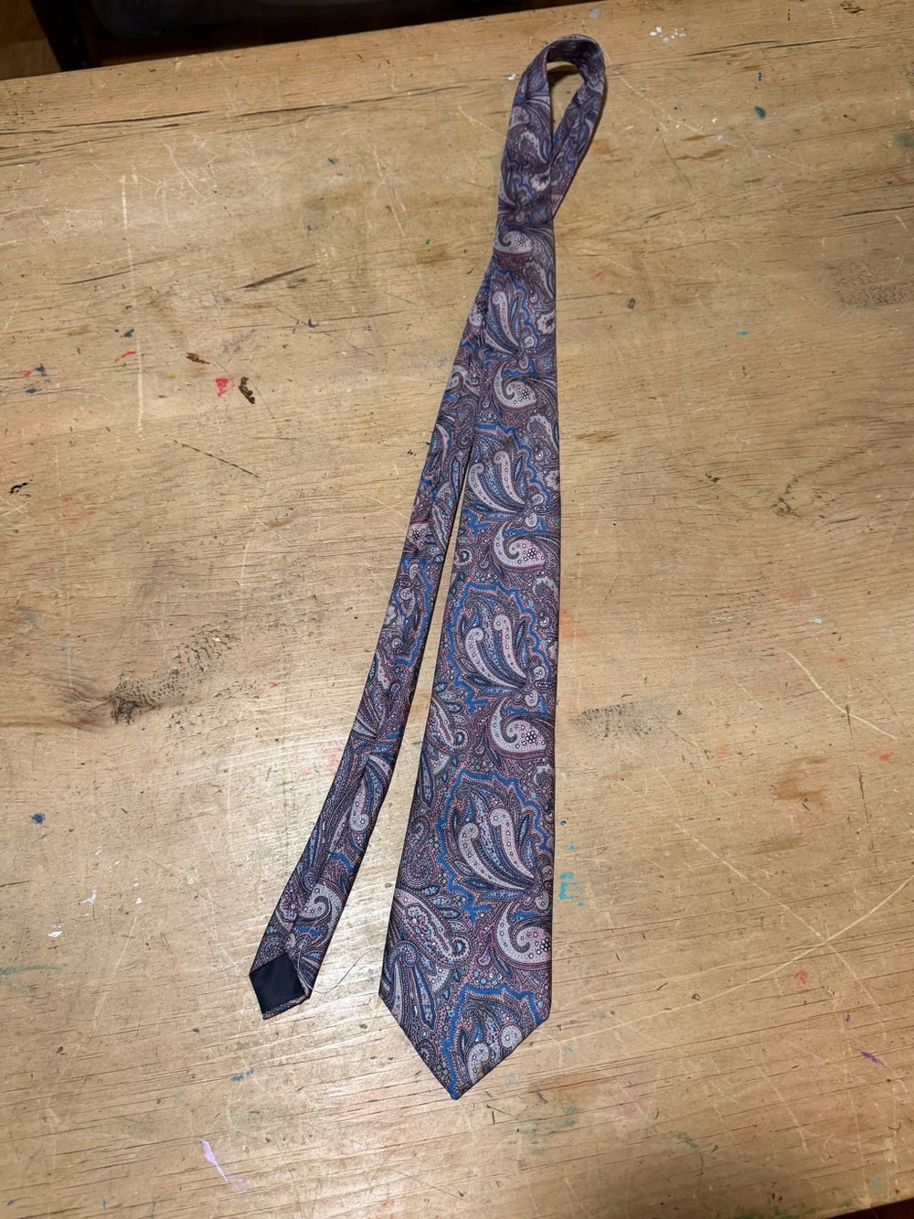 Men's Paisley Silk Tie - Blue and Brown-Paris